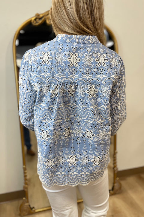 Feeling Familiar Scallop Edge Top Denim