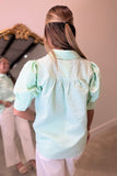 Puff Sleeve and Pearls Top Green