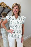 Flutter Floral Embroidered Blouse Sage