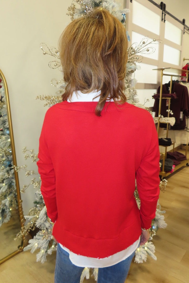 Charlie B Shirt Collar Sweater Cranberry