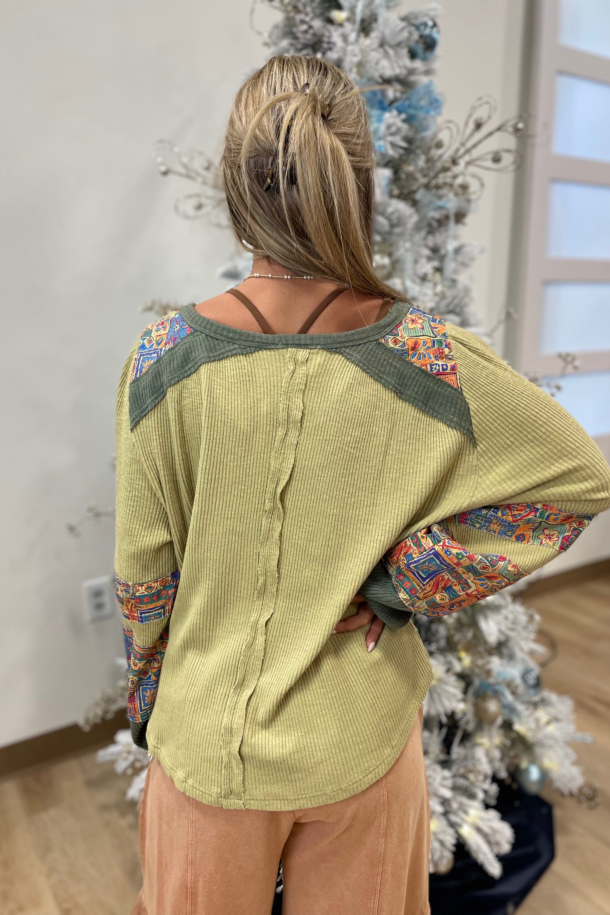 Fall Reminder Mix Textured Top Sage