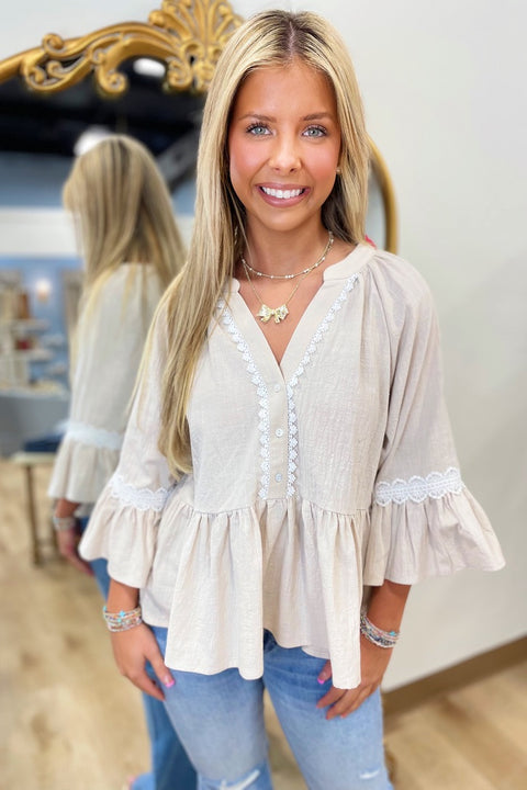 It's a Treat Babydoll Top Oatmeal