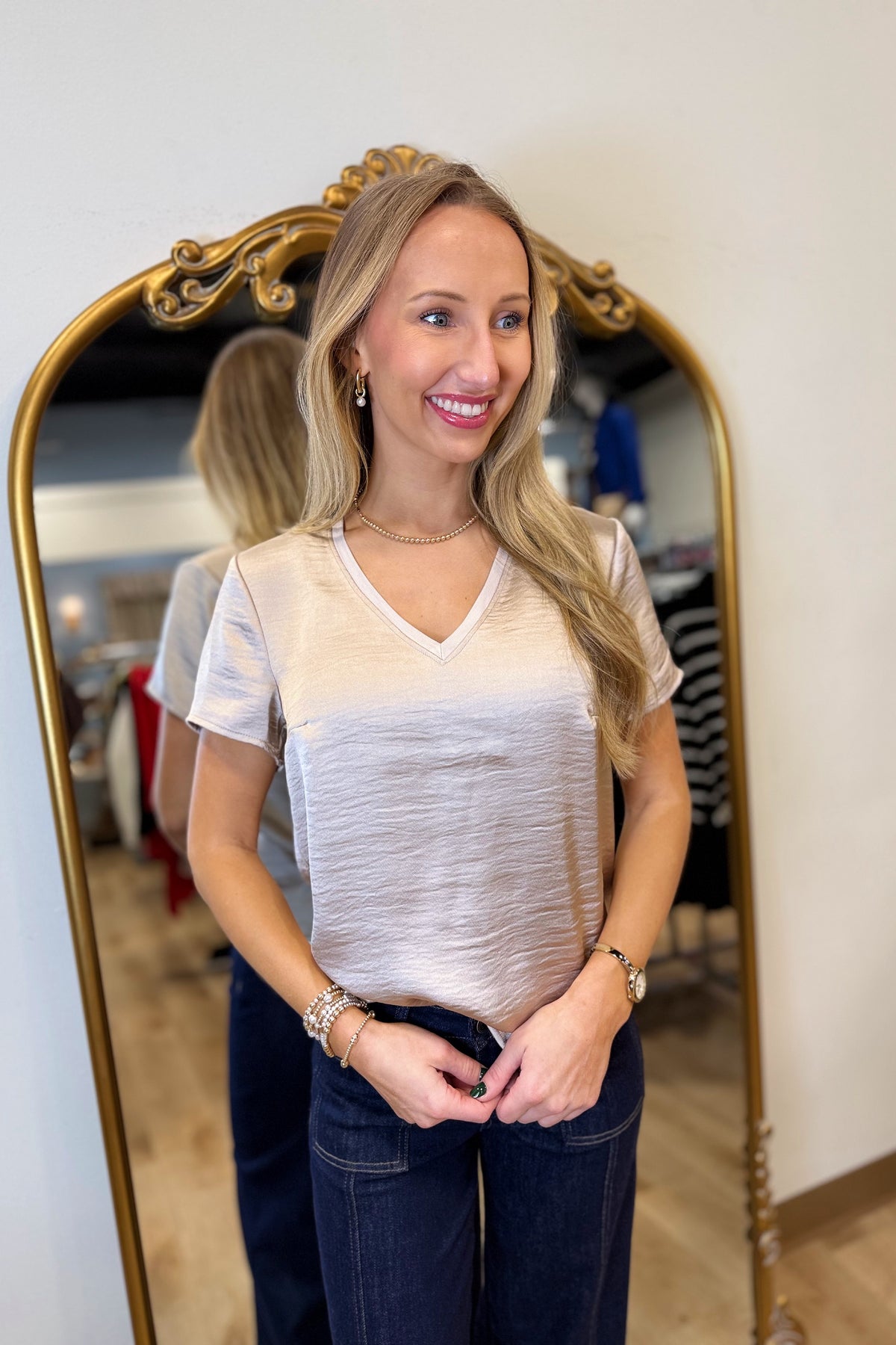 Another Love Amelda Satin SS Top Pearl