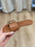 Kimberly Buckle Slide Flat Sandals Camel