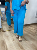 Multiples Drawstring Waist Pant Turquoise