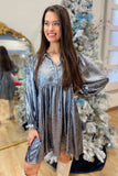 Umgee Metallic Babydoll Dress Navy