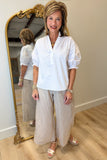 Umgee Striped Linen Blend Pant Beige