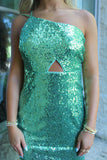 Irresistible One Shoulder Sequin Homecoming Dress Mint
