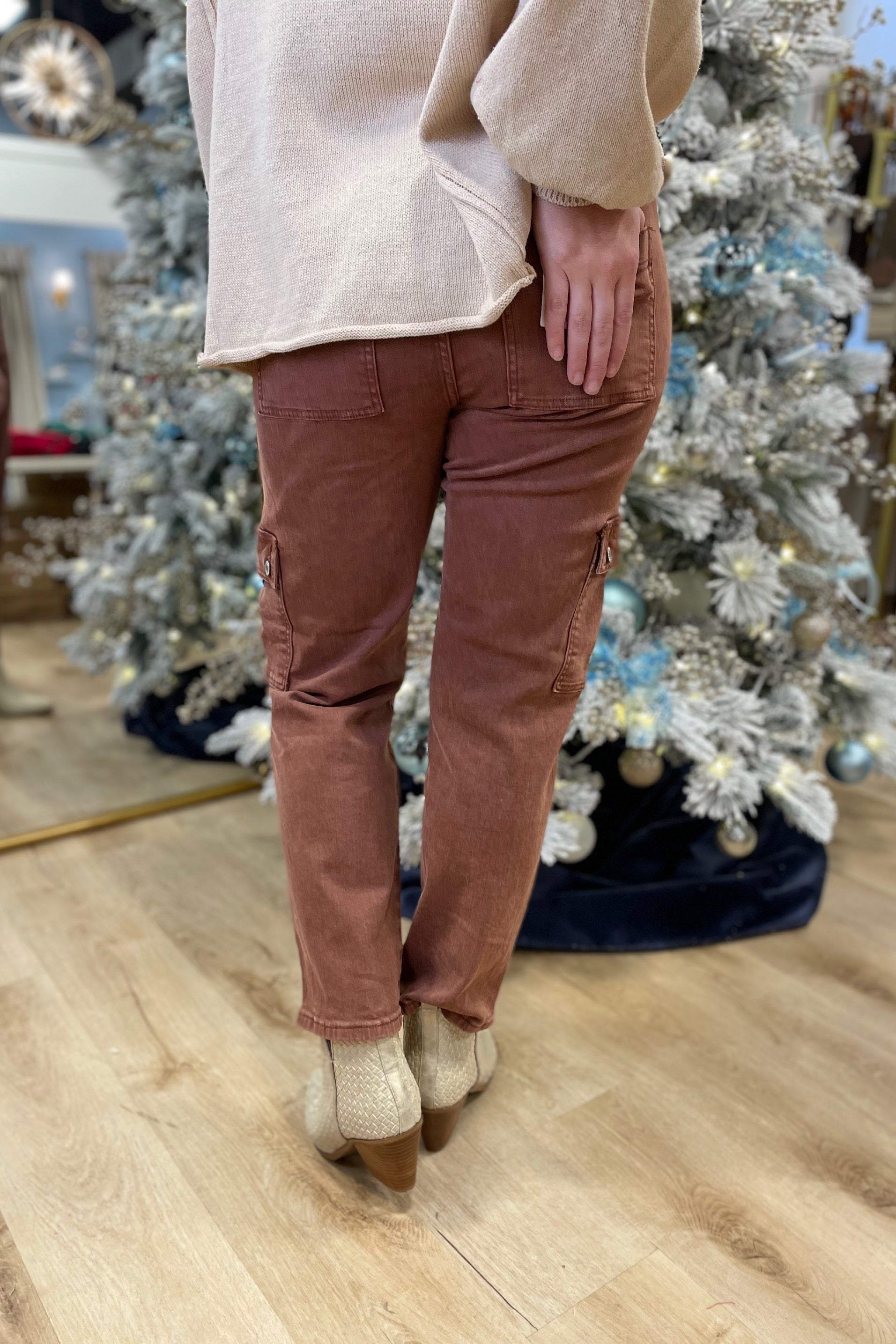 Vervet Dixie High Rise Straight Cargo Red Brick