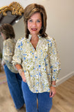 Umgee Floral Print Blouse Olive