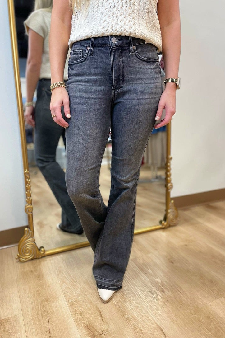 Judy Blue Tummy Control Released Hem Flare Gray