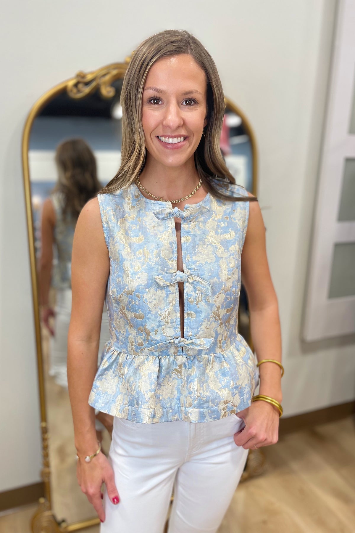 Metallic Message Front Tie Top