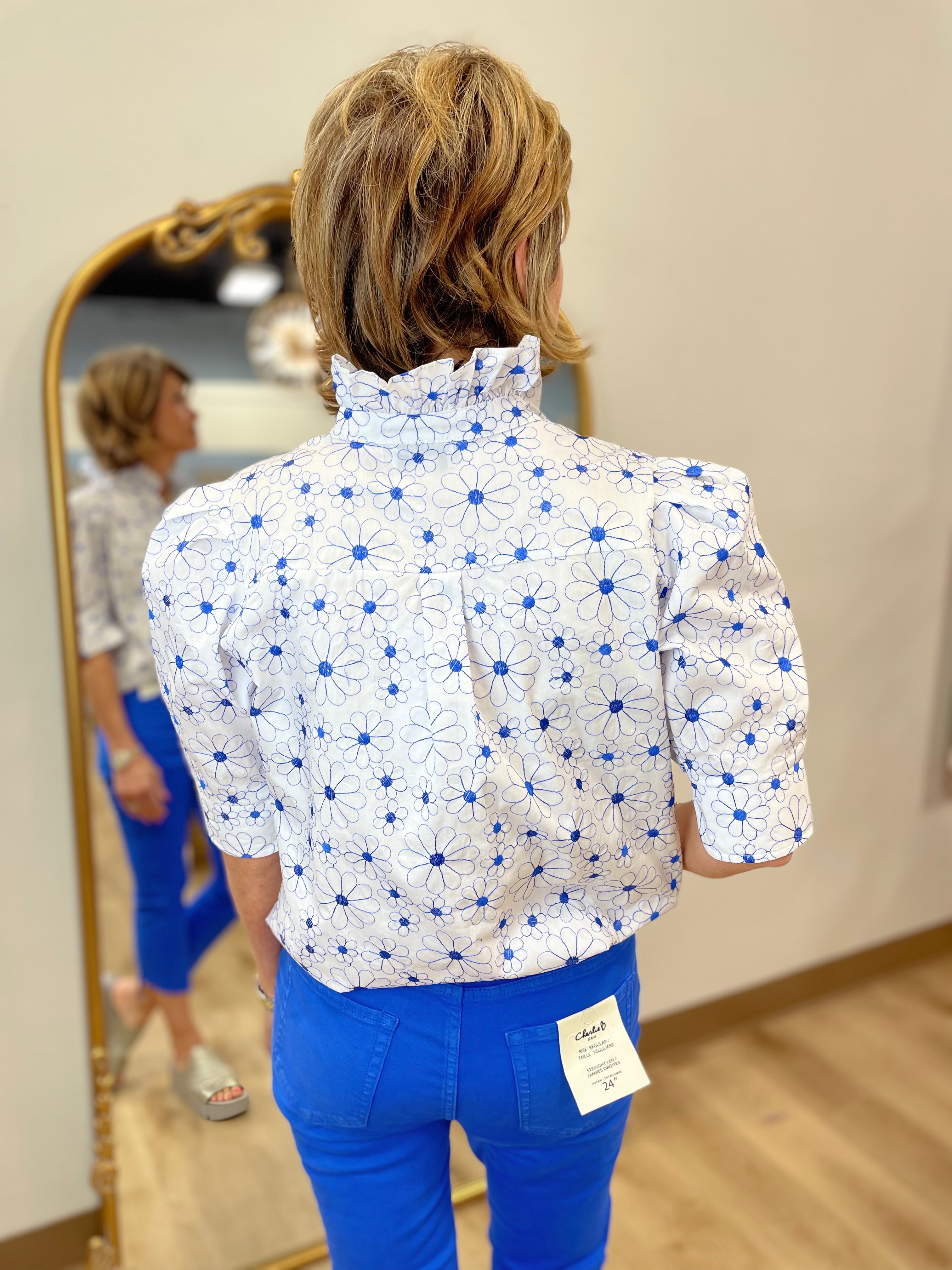 Royal Daisy Puff Sleeve Shirt