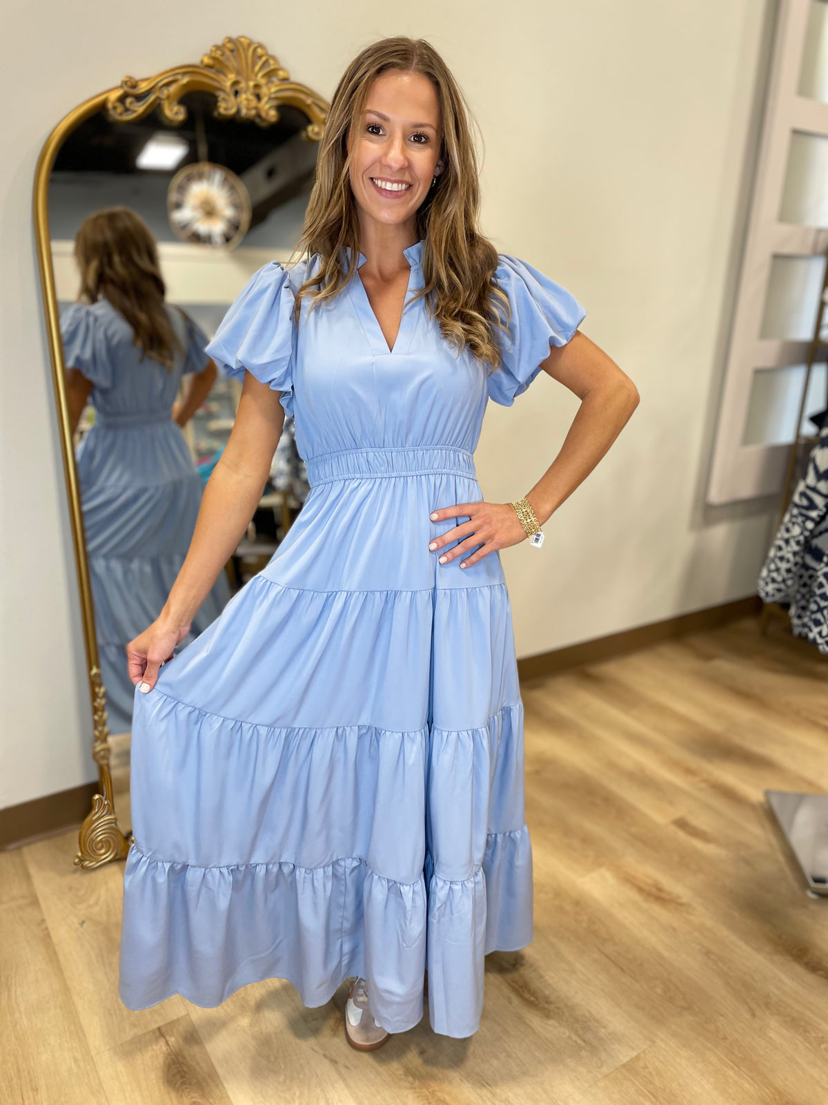 Olivia Tiered Maxi Dress Sky Blue