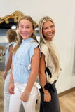 Kathy Scalloped Knit Vest w Side Bow Light Blue