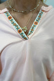 Just a Trim 3/4 Sleeve Top Peach