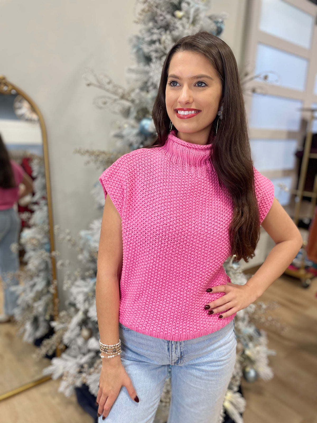 Boutique Basics Mock Neck Vest Baby Pink