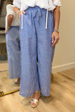 Umgee Striped Linen Blend Pant Blue