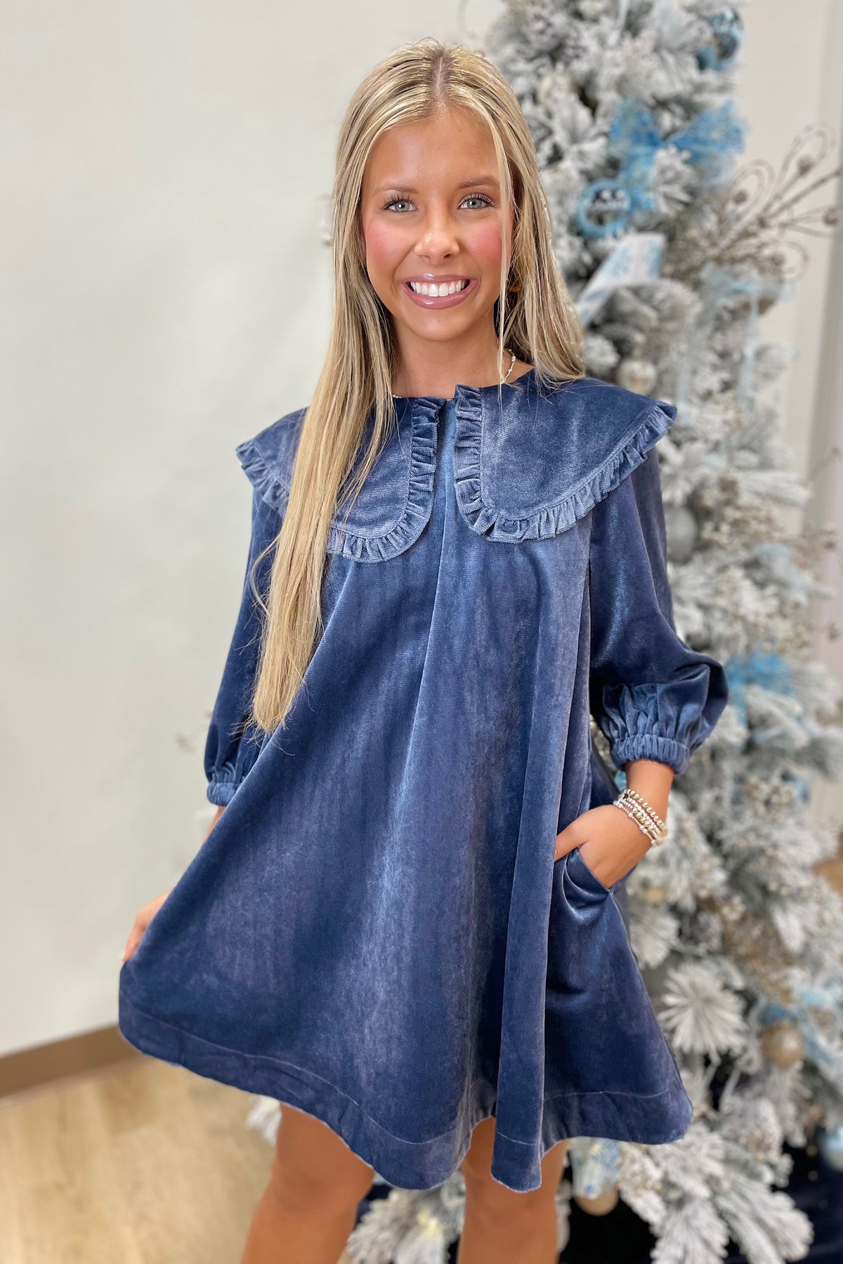 Holiday Cheer Big Collar Dress Slate