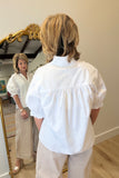 Gloria Ruffle Neck Short Sleeve Blouse White
