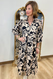 Umgee Floral Tiered Dress Tan/Black