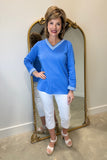 Multiples Banded V Neck Sweater French Blue