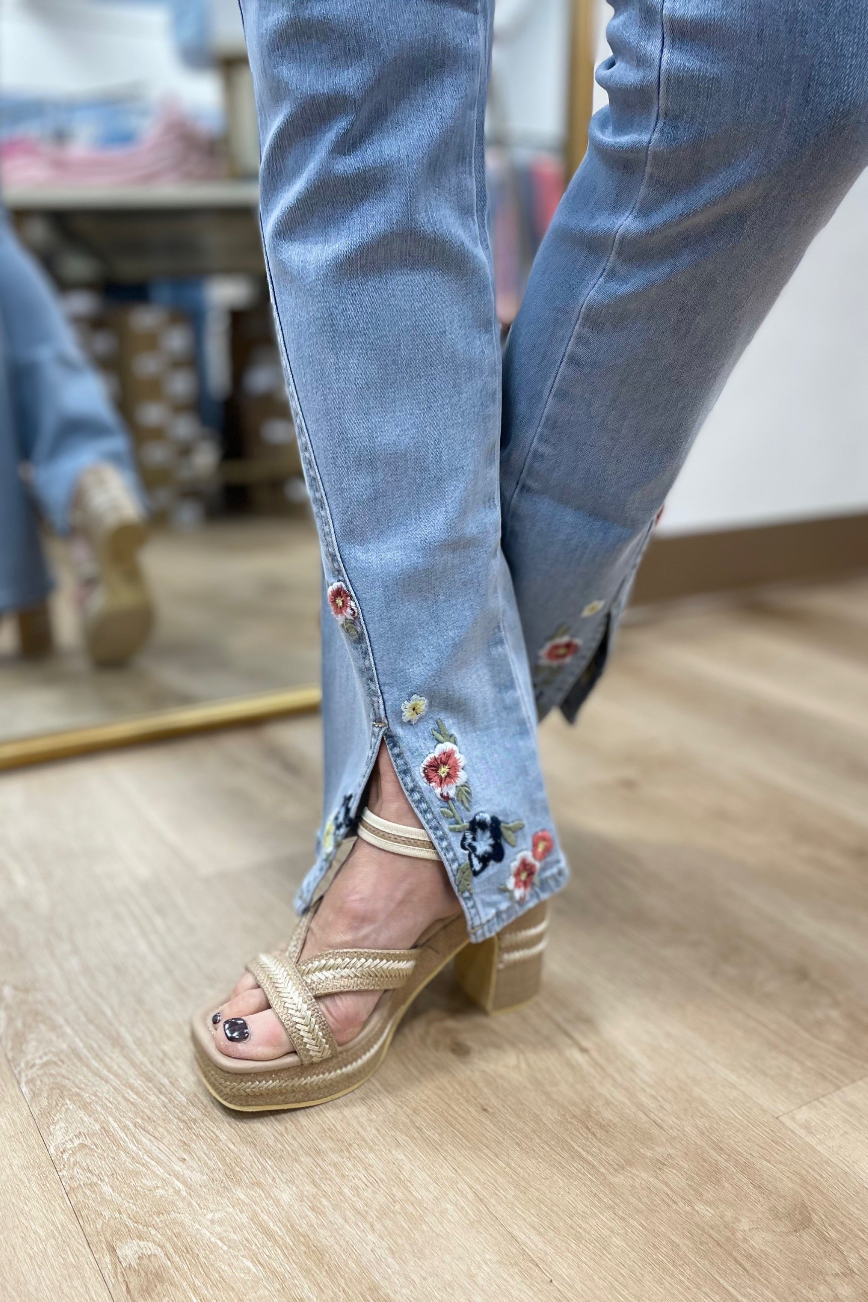 Charlie B Front Slit Embroidered Pant