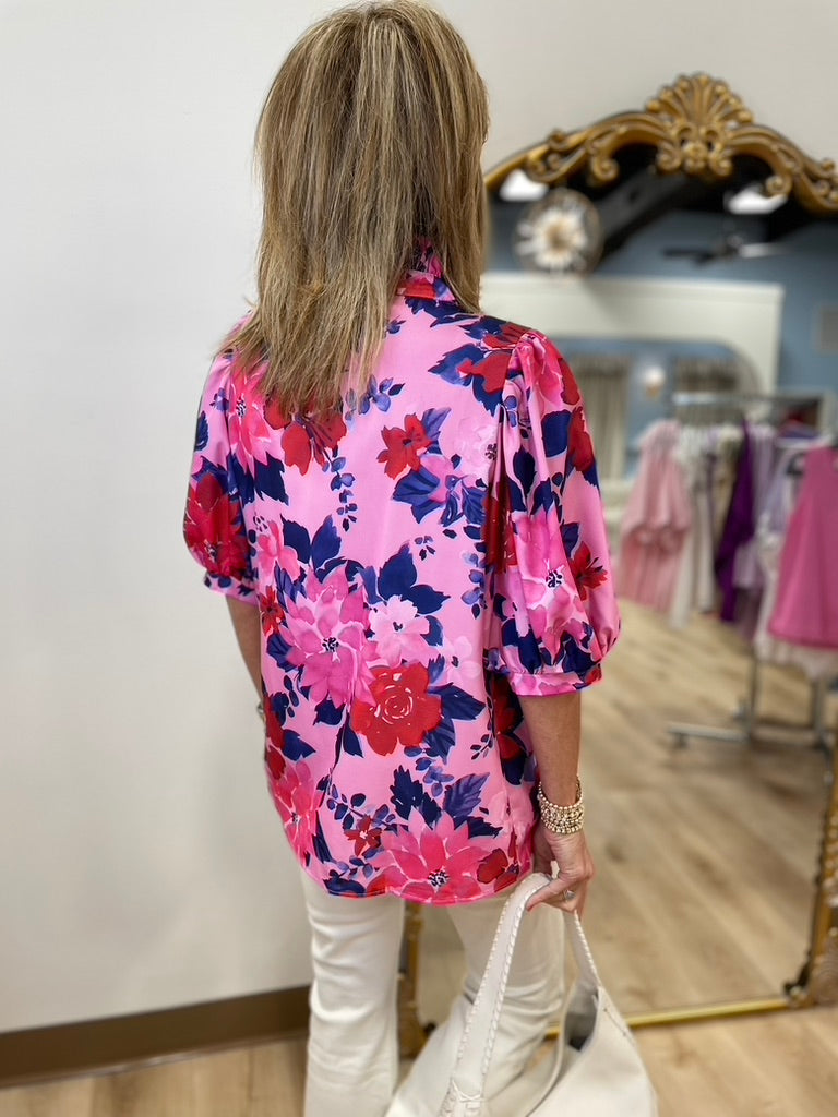 Flowers Everywhere Top w Yoke Pink