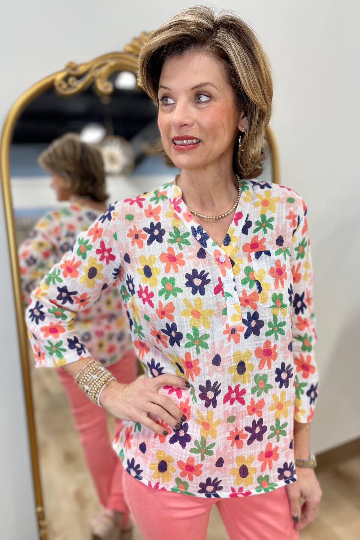 Charlie B Printed Cotton Gauze Blouse Daisy