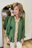 Umgee Leopard Placket Blouse Olive