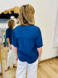 Dylan Milly Button Blouse Navy