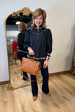 Umgee Textured Leopard Trim Blouse Black