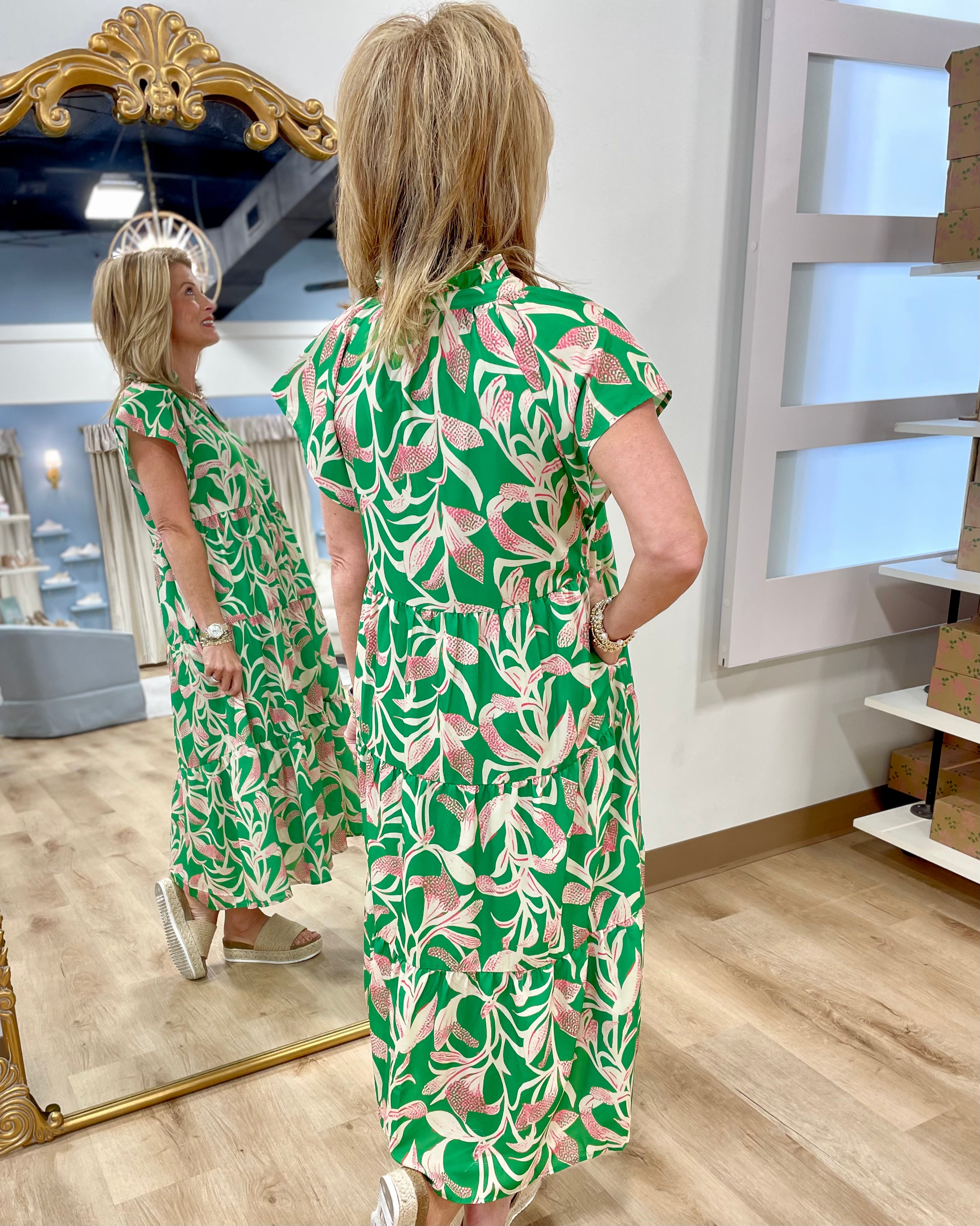 Lily Tiered Dress Green.
