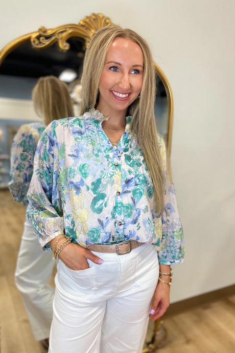 Sun Splashed Floral Blouse Green