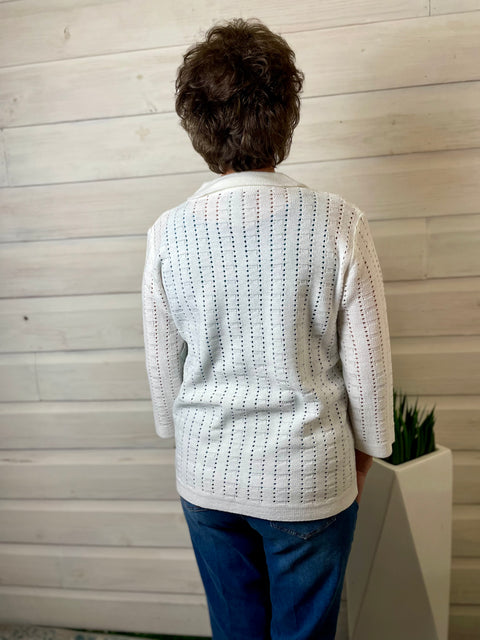 Multiples Button Front Sweater White