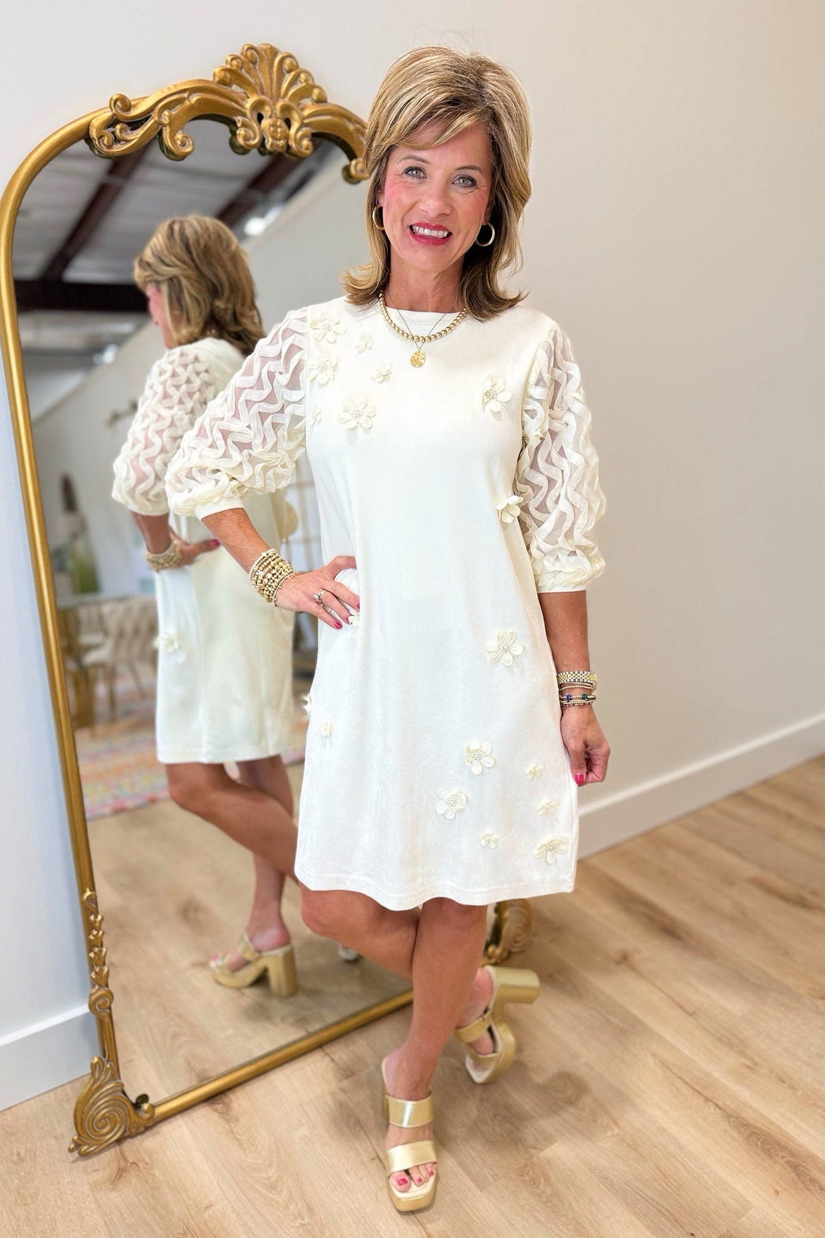 Joh Ariana Dress w Lace & Flowers Cream