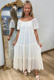 Umgee Flowing Tiered Dress Cream