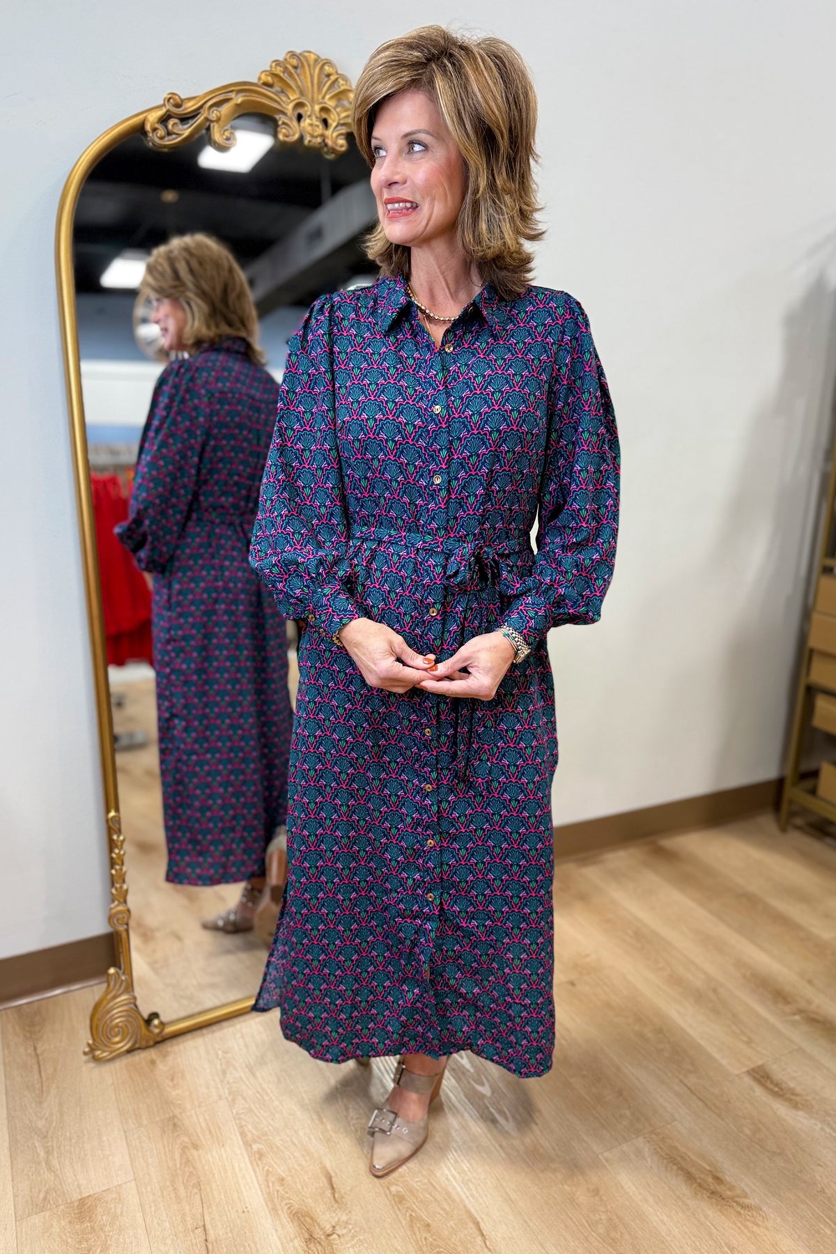 Mary Square Ava Dress Navy/Teal