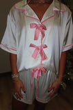 Comfy Tonight Satin Short Pajama Set Cream