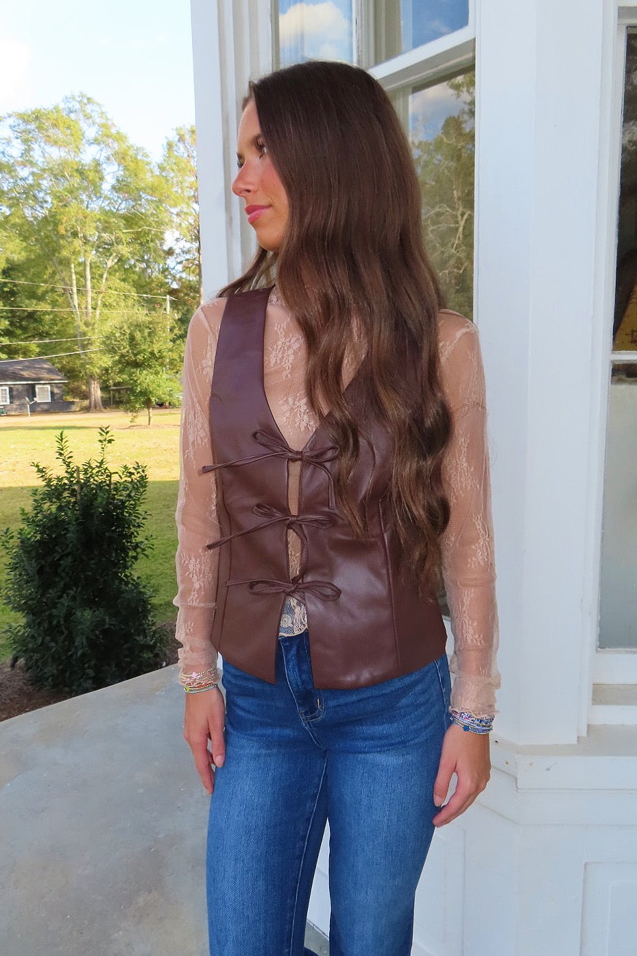 Party in Pleather Vest Brown