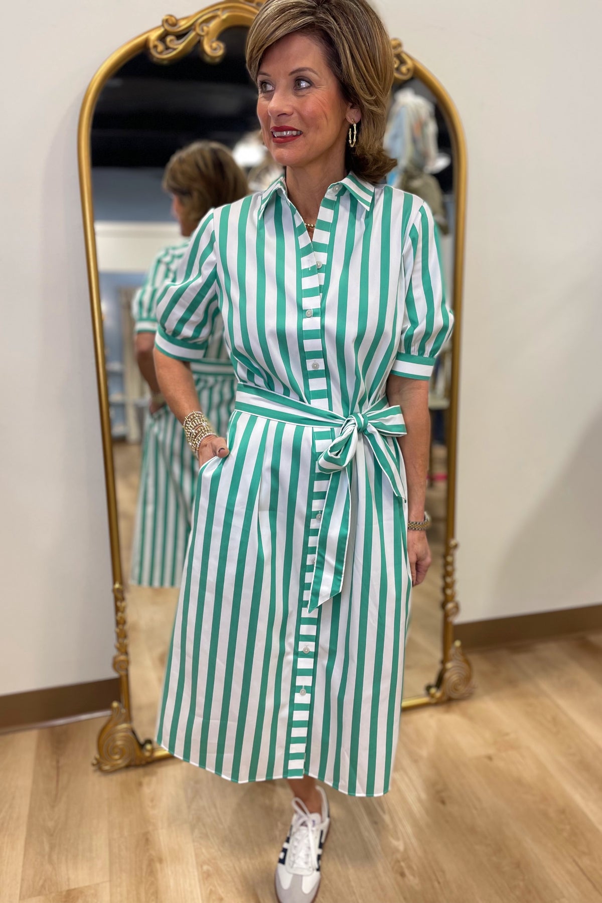 Foxcroft Esther Springtime Stripe Elbow Sleeve Dress