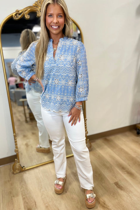Feeling Familiar Scallop Edge Top Denim