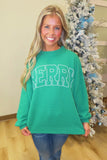 MERRY Round Neck Stencil Sweatshirt Kelly Green