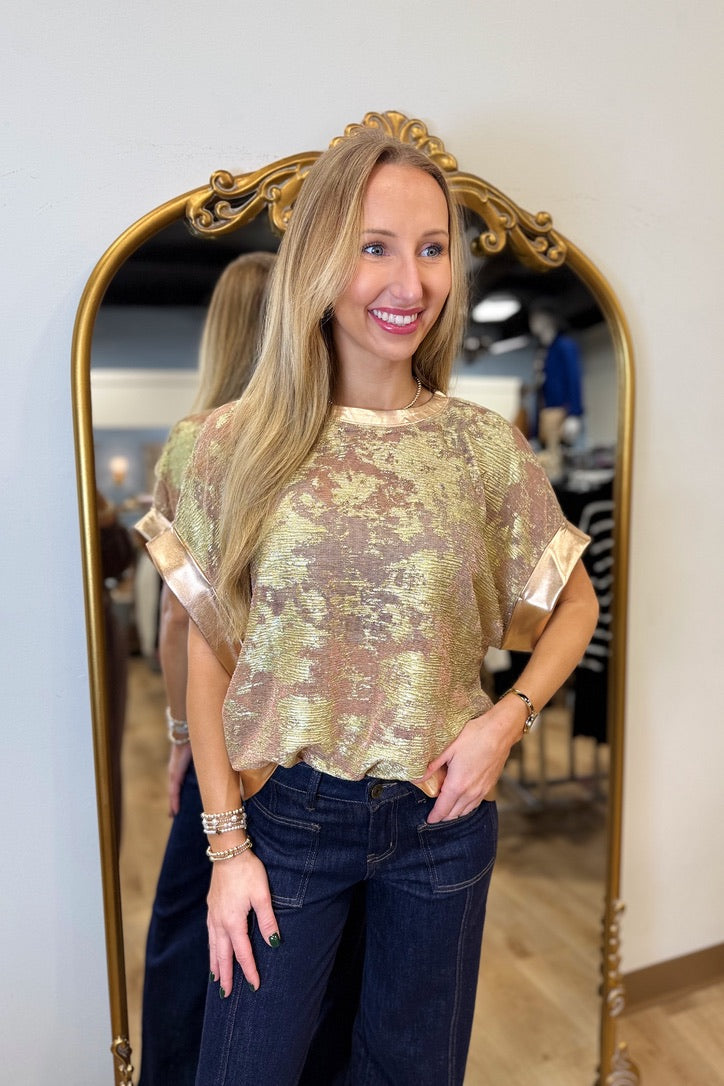 Evening Out Metallic Top Gold