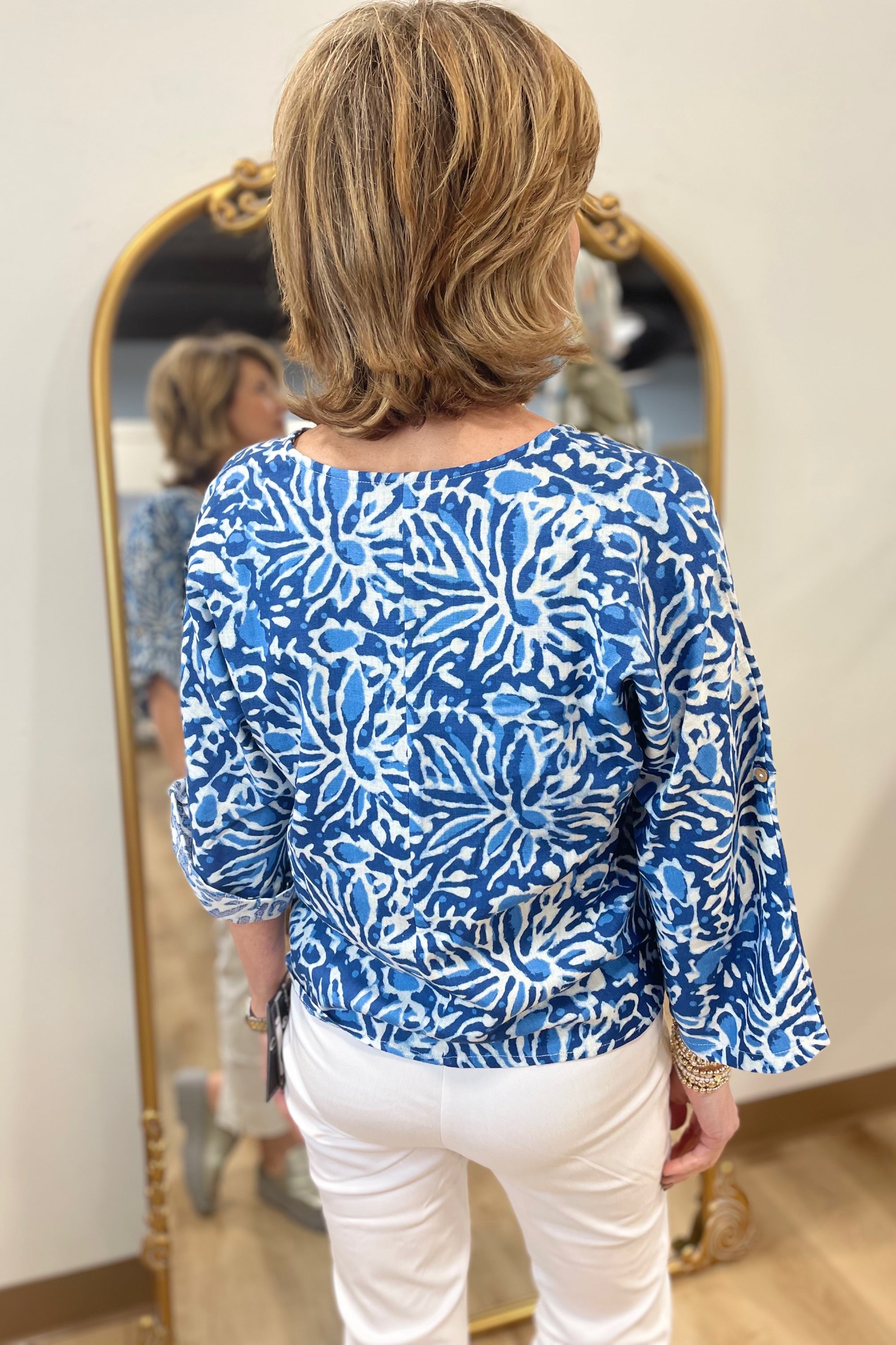 Charlie B 3/4 Roll Up Sleeve Blouse Reef