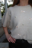 Pearls & Bows Sleeveless Sweater Ecru