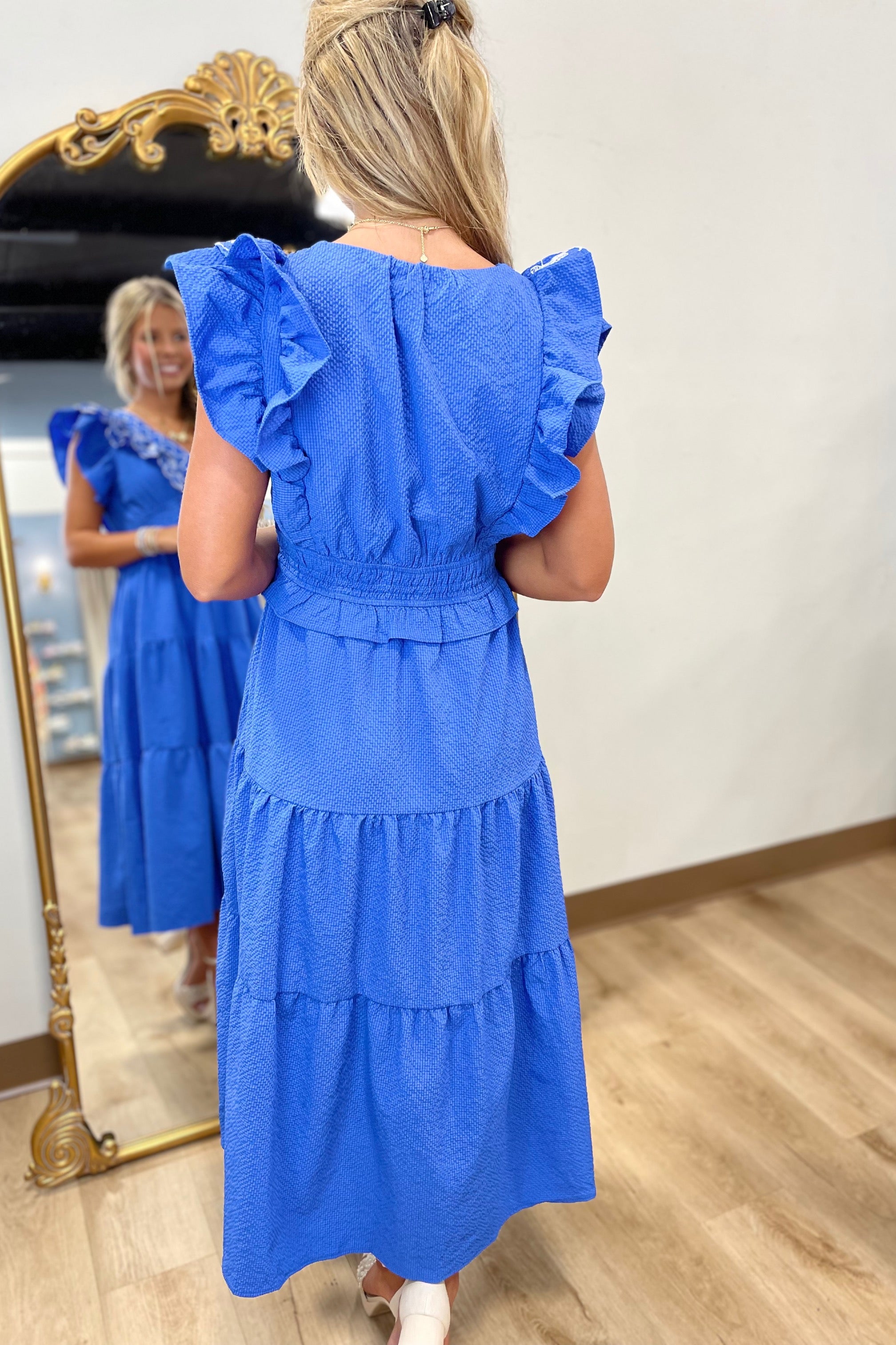 Umgee Stitch Detail Midi Dress Ocean