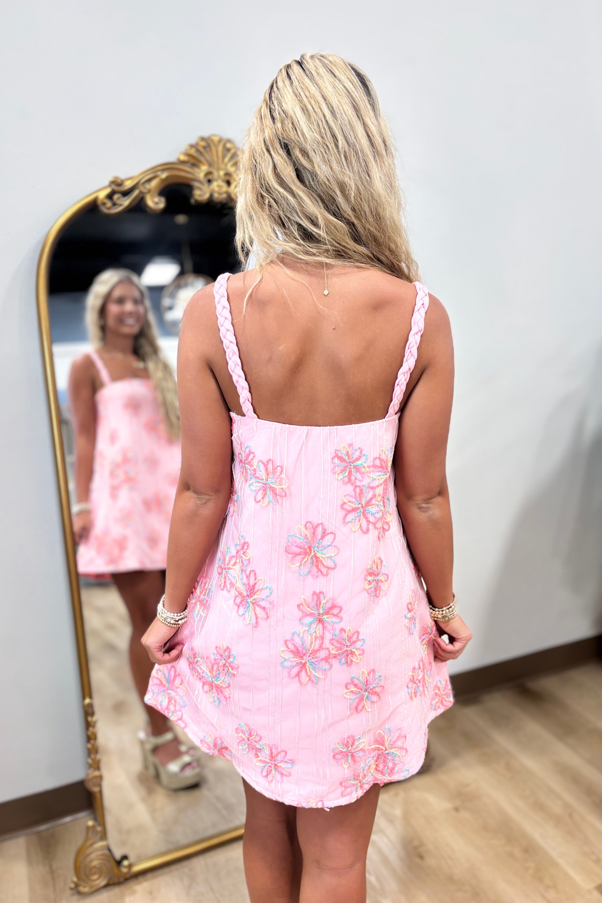 Lena Flower Embossed Dress Pink