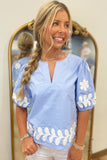 Springtime Stitch Embroidered Top Chambray