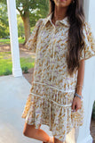 Flower Fall Puff Sleeve Dress Ecru